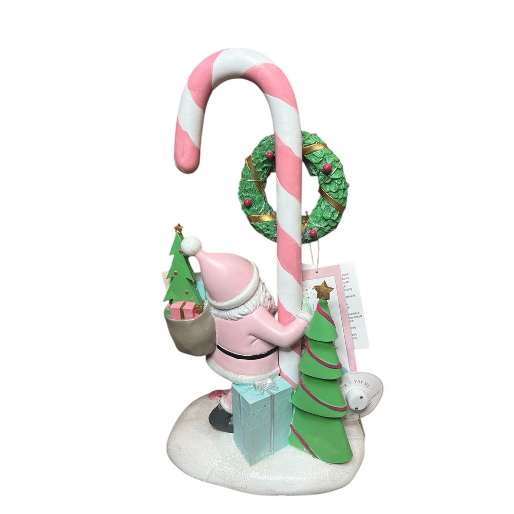 Vintage-Inspired 19” LED Santa Claus Figurine with Candy Cane & Wreath - Xmas - Picture 6 of 12